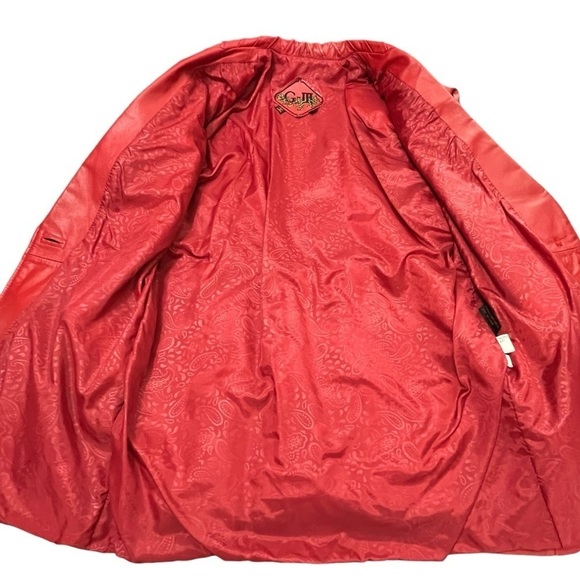 Vintage G-III Red Leather 80’s Single Button Rock Punk Coat Size Small - Picture 9 of 16